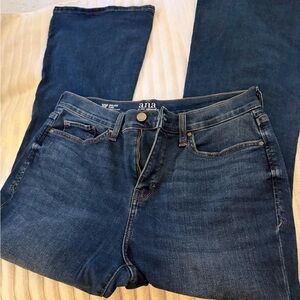 a.n.a 10P High-Rise Flare Jeans, Dark Indigo, Fitted Hip and Thigh